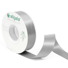 Allgala RB57104 - Cinta de satén de poliéster de doble cara para boda, novia, baby shower, embalaje de regalo, decoración de ramo de flores (plata, 1 pulgada x 25 yardas)