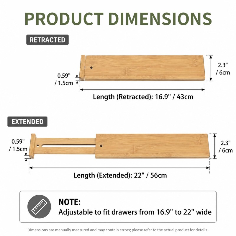 Dzueo 6 Pack Wood Drawer Dividers - Expandable Wooden Drawer