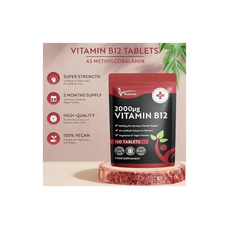 Vitamin B12 Tablets 2000mcg – High Strength Methylcobalamin Form –
