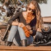 Harssidanzar Womens Full Finger Goatskin Leather Touchscreen Motorcycle Gloves GL016,Saddle,Size