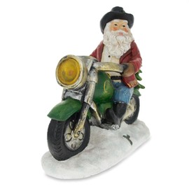 BestPysanky Western Cowboy Santa on a Motorcycle LED Light Figurine 8.5 Inches
