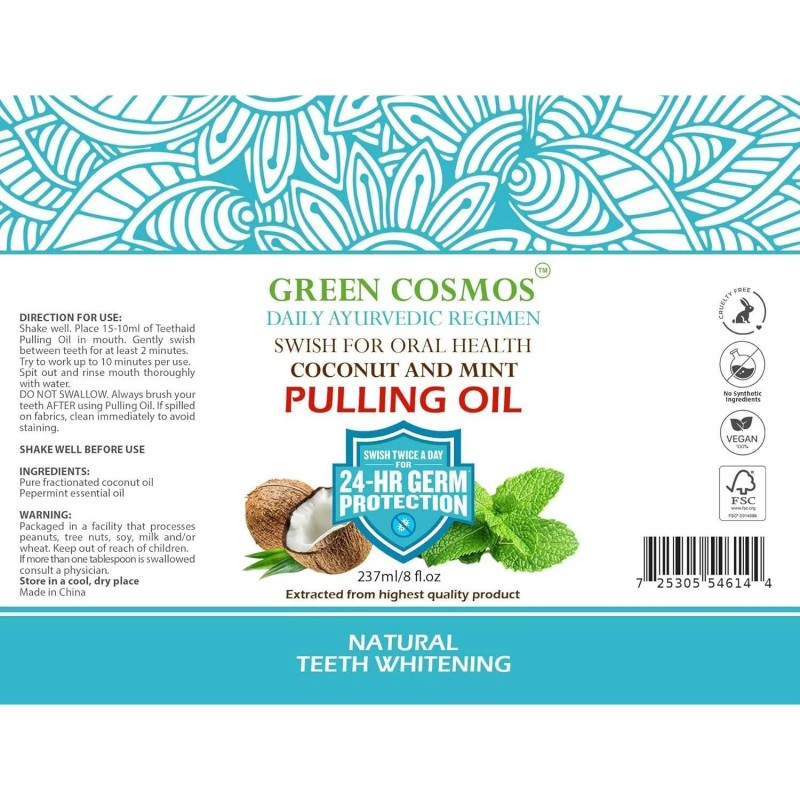 Green Cosmos Coconut Mint Pulling Oil Mouthwash Daily Swish for