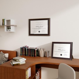 FLYJOE 8.5x11 Diploma Frame 2Pack for 8.5x11 Certificate|Document|Degree|Pictures with HD Tempered Glass 8.5 by 11 Certificate Picture Frame for Wall & Tabletop Display, Mahogany with Gold Beads