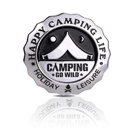 Camping Metal car Emblem car Stickers Metal 3D -Happy Camping Life-Decorative Stickers Fan car Rear Logo Side Logo (Sliver)