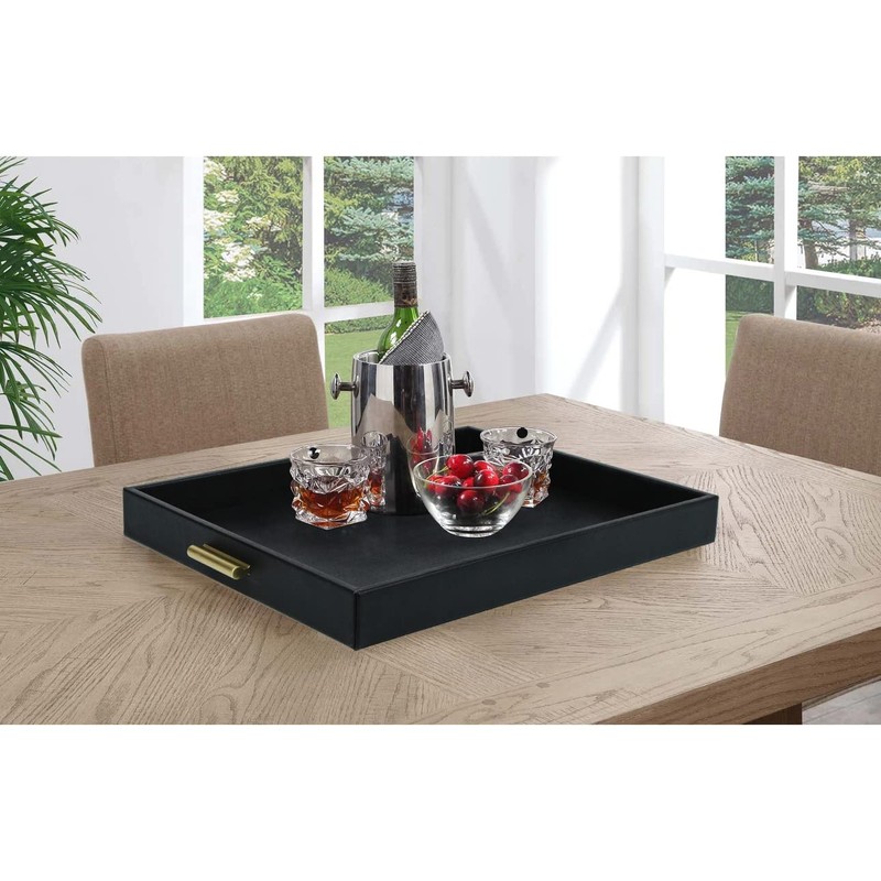 HofferRuffer Extra Large Serving Tray with Handles, Elegant Faux Leather