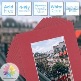 Mat Board Center, Pack of 10, 8x10 for 5x7 Color Mats - Bevel Cut, Acid Free, 4-ply Thickness, White Core - for Pictures, Photos, Framing, China Red