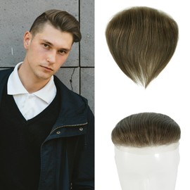 Lordhair Toupee - Extensión frontal para hombre, 100 % sistema de cabello europeo en forma de V, sistema de reemplazo de línea capilar natural, 6 x 1.5 pulgadas, color marrón claro 7#