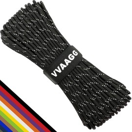 VVAAGG Reflective Paracord Rope 100FT, 7 Strand Nylon para Cord Lanyard Utility 550 Parachute Cord, 4mm Thin Tent Rope for Outdoor Camping Hiking (Black 200FT)