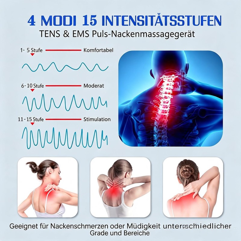 Neck Massager, 15 Intensity Levels, 4 Modes, Electric Massager