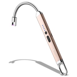 SUPRUS Lighter Rechargeable USB Lighter Arc Electric Lighetrs with Safety Switch 360° Flexible Neck Flameless Grill Long Lighters for Candle Camping Cooking (Champagne Gold)