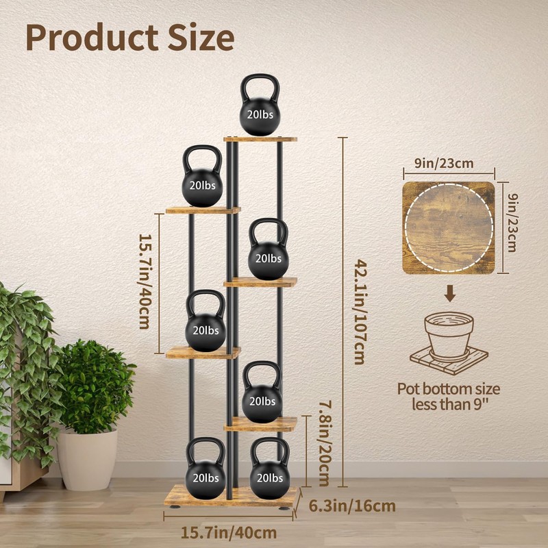 LASZOLA Black 5 Tiered Wood Plant Stand Indoor for Larger