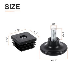 DTGN 30x30mm(LxW) Adjustable Leveling Feet - 8Sets - Good for Furniture - Square Adjustable Insert Kit Furniture Glide - Black