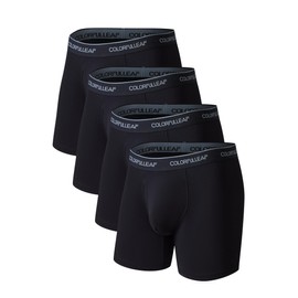 COLORFULLEAF Men's Boxer Briefs Soft Rayon Made From Bamboo Underwear Men Pack with Breathable Comfortable Open Fly (4B,L)