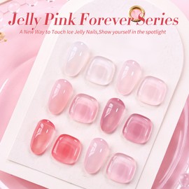 Born Pretty Jelly Gel Nail Polish Sheer Pink Gel Nail Polish Valentine's Day Crystal Transparent Milky Gel Polish Kit Nail Art Varnish Collection Gift Set 7ML 6PCS