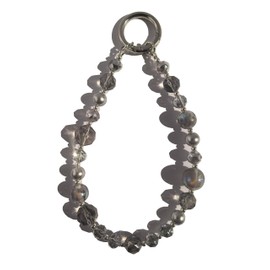 Crystal Beaded Cell Phone Wrist Strap, Modern Style Mobile Phone Chain Lanyard Bracelet wristlet, Grey, Silver and transparent