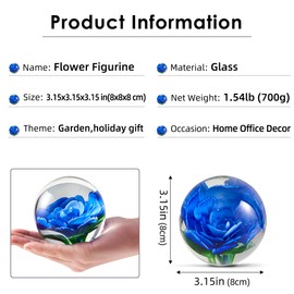 EUSTUMA Hand Blown Glass Flower Paperweight Figurine for Office Desk.Give You A Gift from The Person You Love, The Garden Decoration.(Blue Flowers)