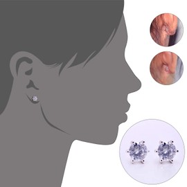 925 Sterling Silver Round Carat Diamond Cubic Zirconia Studs Earrings, White Gold Plated