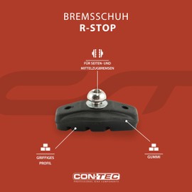 CONTEC Brake Shoe R-Stop, R-Brakes Medium Compound, Medium Hard Rubber Compound, Minimal Wear, DIN Approved, 55mm Screw, Black, Pair