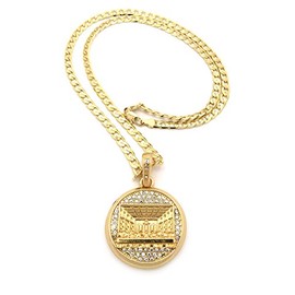 NYFASHION104 Jesus' The Last Supper Medal Pendant 5mm 24" Diamond-Cut Cuban Link Chain Necklace in Gold-Tone
