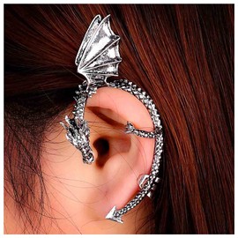 Inilbran Punk Dragon Stud Earrings Silver Dragon Clip Wrap Earrings Vintage Dragon Stud Earrings No Piercing Earrings Jewellery for Women and Girls, Alloy Steel