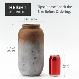 Vaseking Ceramic Farmhouse Vase for Decor | 11.5 Inch Large Ceramic Vase | Rustic Vintage Flower Pottery Vase for Home Countertop, Living Room, Shelf, Centerpiece and Table Deocration, Brown