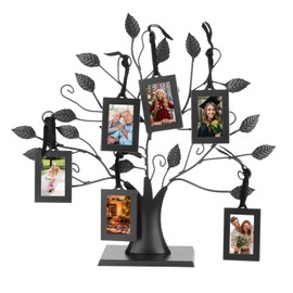 Family Tree Photo Frame, Family Photo Frame Display Tree, Metal Family Photos, Tree with Branches and Leaves, (Small with 6 Photo Frames of 2.5x1.8 inch)