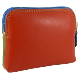 Small Soft Leather Credit Card Holder and Coin Zip Purse (Green/Orange Multi)(Size: S)