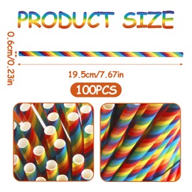 100Pcs Colorful Paper Straws, 7.7 Inch Rainbow Straws Recyclable Biodegradable Colorful Striped Straw Environmentally Friendly Disposable Drinking Straw for LGBQT Pride Day Wedding Birthday Party