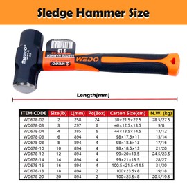 WEDO 3lb Sledge Hammer With Fiberglass Handle, Drilling Hammer, Club Hammer, Crack Hammer, High Carbon Steel Hammer, Shock Resistant, Non-Slip Handle, Length 297mm
