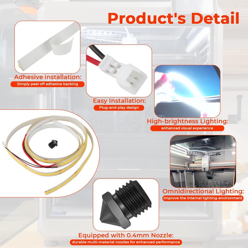 WIKIBB 3D Printer LED Light and Nozzle Upgrade Kit Compatible