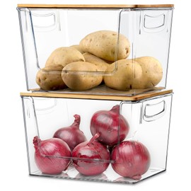 Organizer Storage Basket for Kitchen Pantry Counter, Stackable Acrylic Bins for Onion, Potato, Fruit, Vegetable Organizers, Set of 2