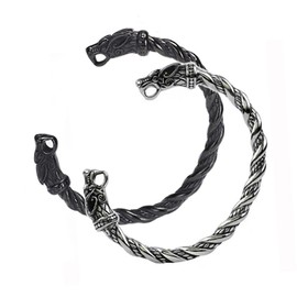 TURTLEDOVE 2PCS Viking Wolf Bangle - Stainless Steel Cuff Bracelet Fenrir - Norse Scandinavian Torc