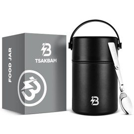 TSAKBAM Thermo for Hot Food, Lunch Soup Thermo, 35 oz Wide Mouth Insulated Food Jar Container with Spoon for Adults (Black)