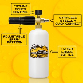 SOFIPE Foam Cannon Kit, 1L Bottle Snow Foam Cannon with 5 Pressure Washer Nozzle Tips, 1/4 Inch Quick Connector, Compatible with Gas Pressure Washers&Electric Pressure Washers