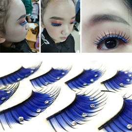 5 Pairs Blue Shiny Long and Thick Exaggerated False Eyelashes Extension 3D Dramatic Fluffy False Eyelashes Makeup Fake Eye Lashes for Theme Party Stage Performance
