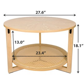 ZYBT Rattan Coffee Tables for Living Room, Small Coffee Table for Small Spaces, Round Coffee Table with Storage, Wooden Circle Center Tea Table