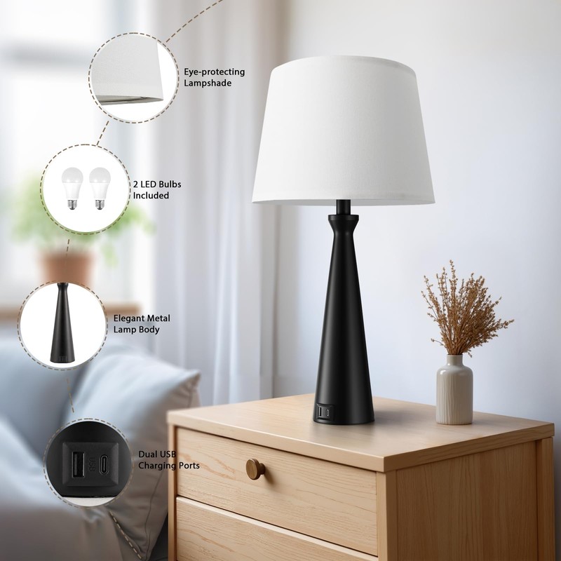 Seealle Modern Table Lamps Set of 2 - Touch Bedside