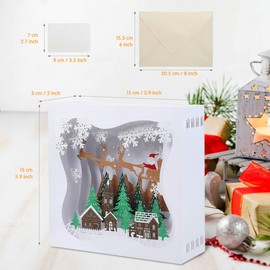 Kesote Christmas Cards, 3D Cards, Pop Up Cards, Message Cards, Santa Christmas Tree, Snowboarding, Deer, Snowflakes, White Christmas