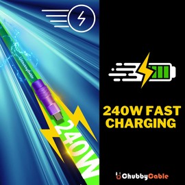 chubbycable Two-Color Chubby - 240W Silicone USB C Cable Extra Thick Fast Charging Cable Phone Tablet Type C Charger Cord, White+Black, Type-C to Type-C, 3.3FT