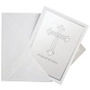 Iconikal Baptism Christening Invitation Card Set with Envelopes, Silver Cross,