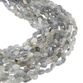 Fythesk 6-10mm Natural Moonstone Tumbled Stone Chip Loose Beads for Jewelry Making, Polished Irregular Pebble Crystal Beads Supply 32"(2 Strands)
