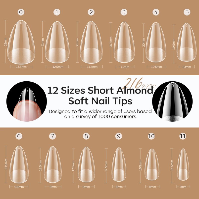 Modelones Nail Tips, 216 Pieces, Full Cover Nail Tips Set,