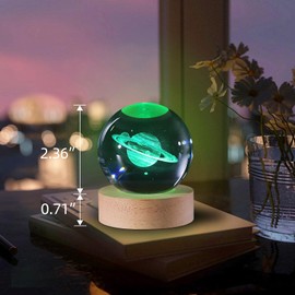 KPNUWN 3D Saturn Crystal Ball Night Light with Stand, Clear Glass Ball Light, 3.07 inch Crystal Lamp 16 Color Changing Night Light for Bedroom Decor, Ideal Birthday Gift for Teens Boys and Girls