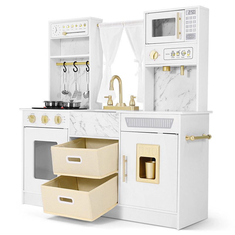 JOYLDIAS Wooden Kitchen Pretend Playset Kids Cooking Toys Toddler Gift