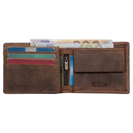 Benthill Men's Genuine Leather Wallet with RFID Protection, Slim Wallet for Men, Genuine Vintage Leather, Dark Brown (H)