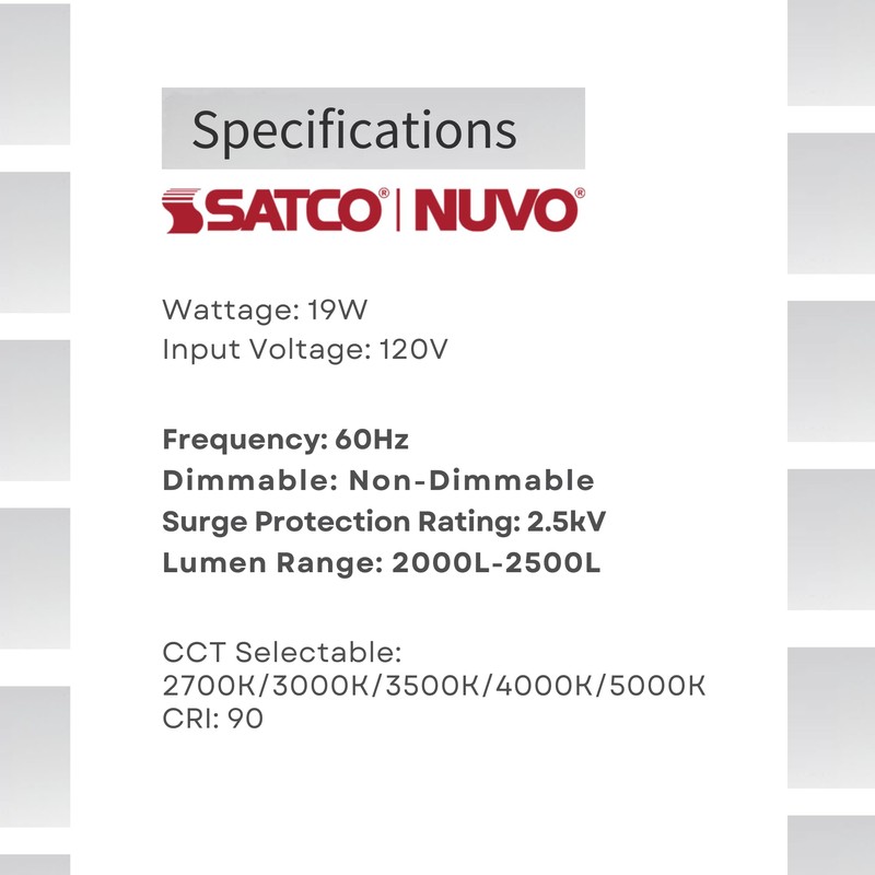 Satco 65-1221 4FT 19W LED Strip Light, CCT Selectable 2700K-5000K,