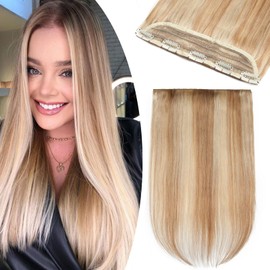 10 inches SEGO One Piece Hair Extensions Clip in Human Hair THICK [#18/613 Ash Blonde&Bleach Blonde] Real Remy Hairpieces for Women 3/4 Full Head Straight Invisible (65g)