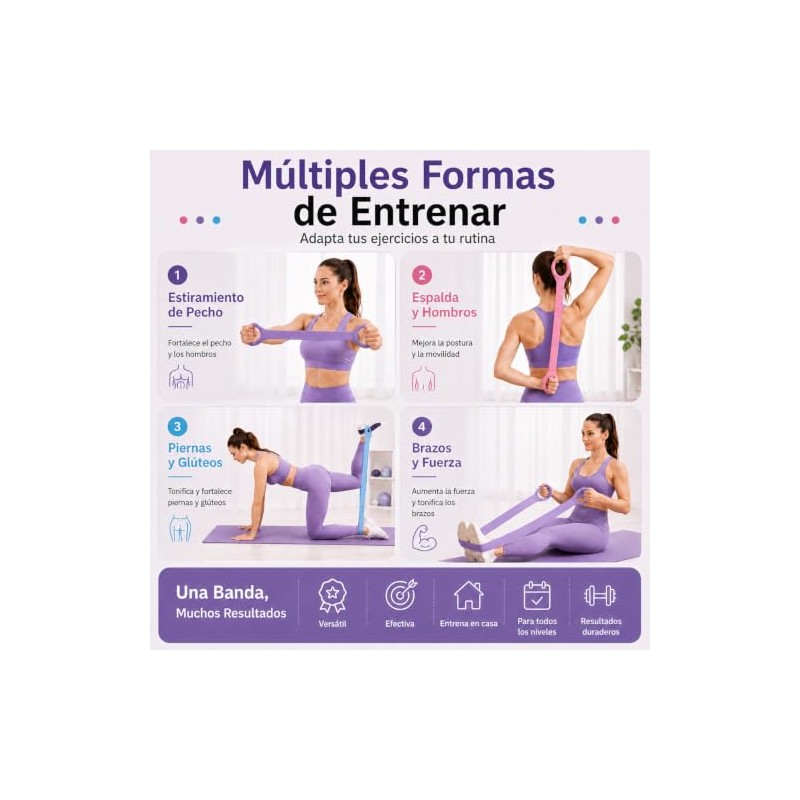 Bandas de Resistencia para Ejercicio, 3 Piezas, Yoga y Pilates