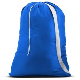 Handy Laundry Shoulder Strap Bag - Drawstring Locking Closure, Durable Nylon Material, Large Capacity, Heavy Duty Stitching, Perfect for Laundromat or College Dorm. (Blue | 30" x 40")