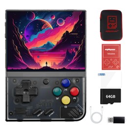 Miyoo Mini Plus,Handheld Retro Game Console 64GB,3.5-inch 640*480 IPS Screen 3000mAH Battery with Storage Case Casual Game Console Video Games Consoles(Black)